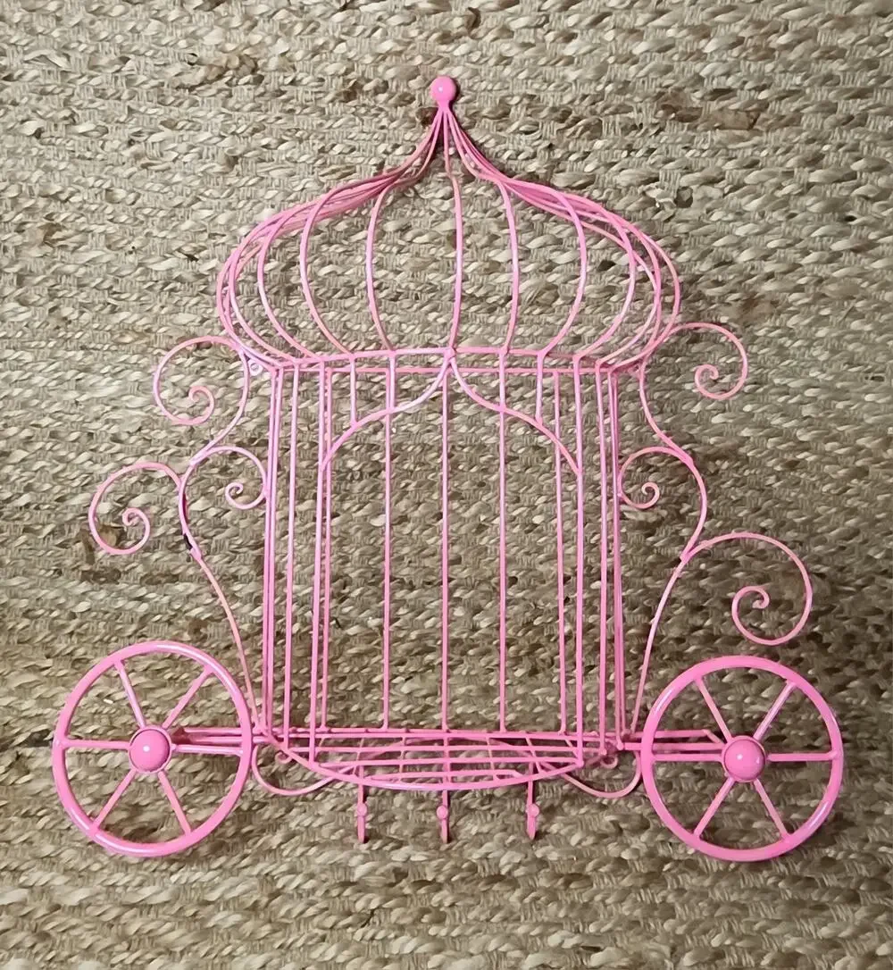 PINK PRINCESS CINDERELLA’S CARRIAGE WIRE WALL SHELF WITH HOOKS 22” HOME DECOR